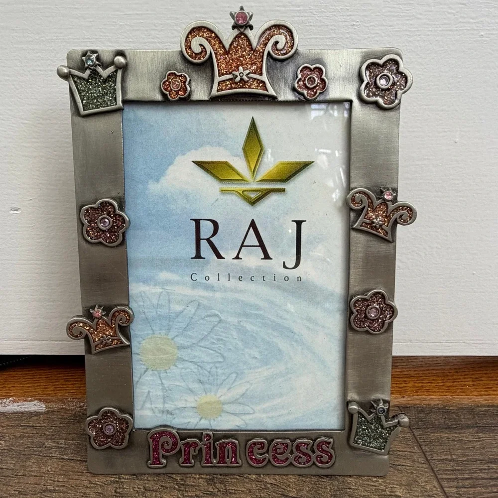 Raj Collection Princess Pewter Tone Glitter‎ Crown Picture Frame Vintage 2002